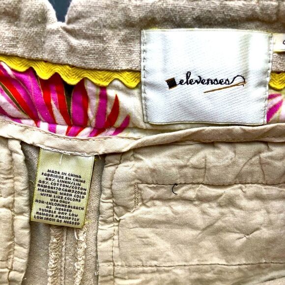 Anthropologie ELEVENSES Linen Cotton‎ Beige Sparkle Sheen Pleated Shorts Sz 6 - Picture 4 of 4